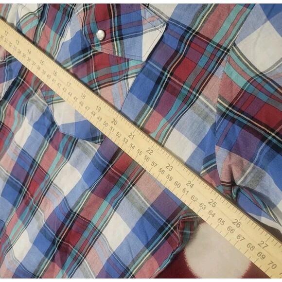 Wrangler Pearl Snap Shirt Mens XL Short Sleeve Plaid Western‎ - Picture 5 of 5
